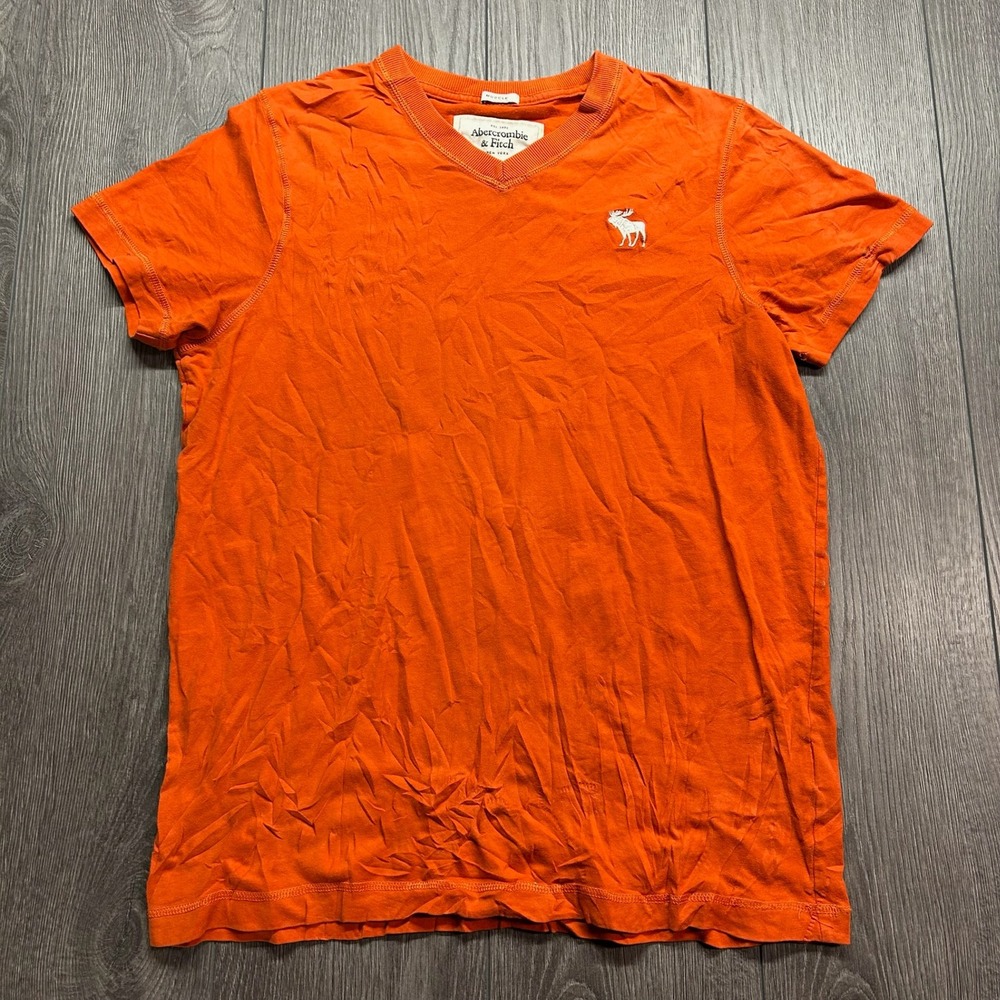Abercrombie & Fitch Mens Muscle Fit XL V-Neck T-Shirt Orange Y2K Vintage